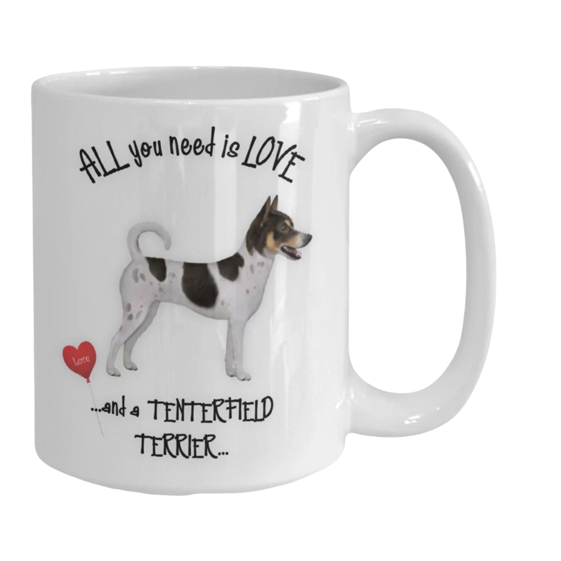 All you need is love with this Tenterfield terrier coffee mug