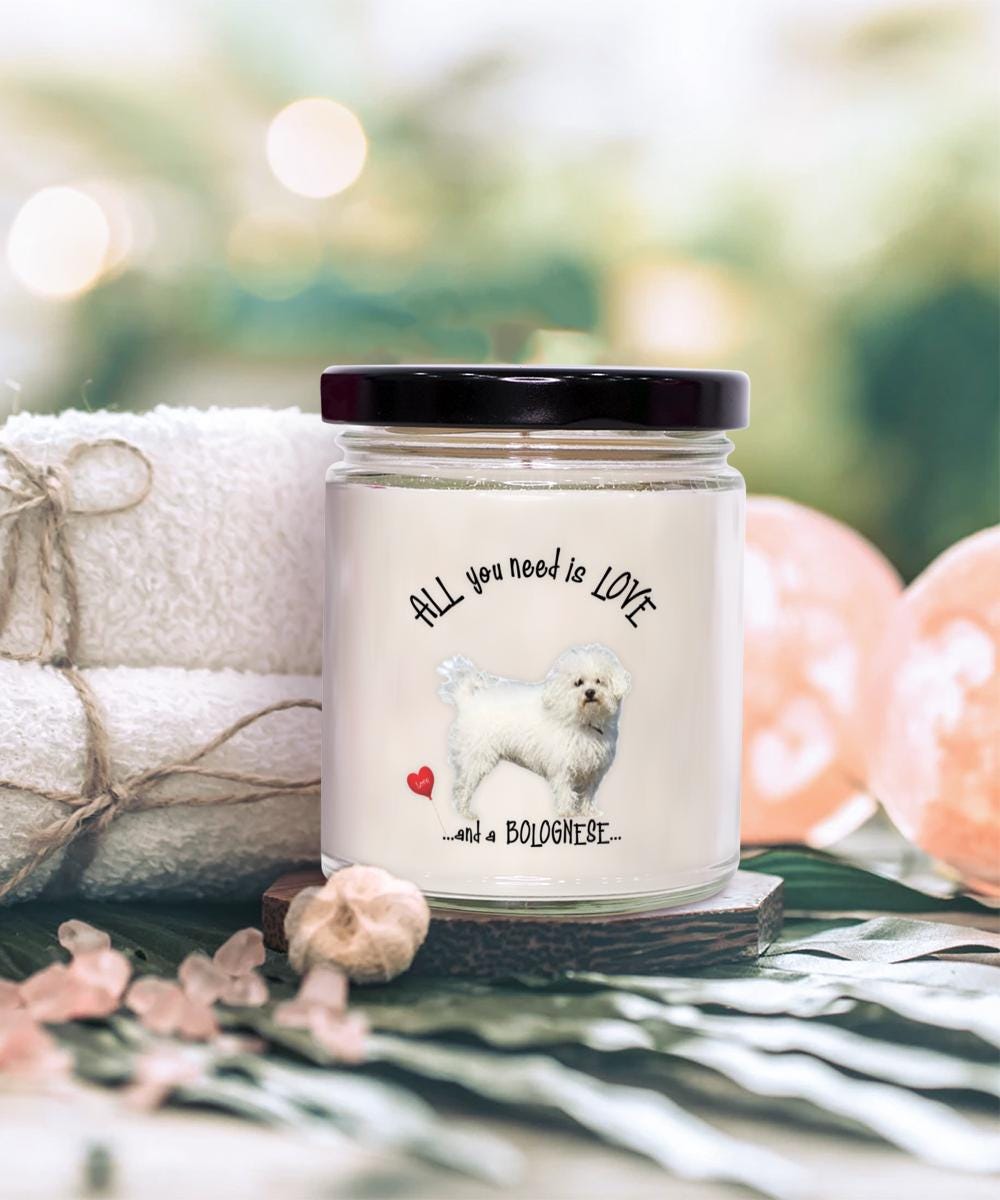 All you need is love and a Bolognese dog candle gift