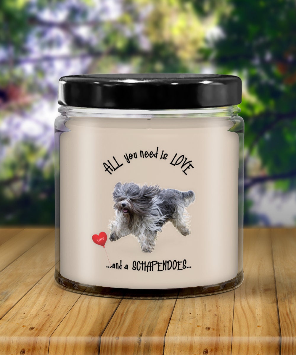 All you need is love and a Schapendoes dog candle gift
