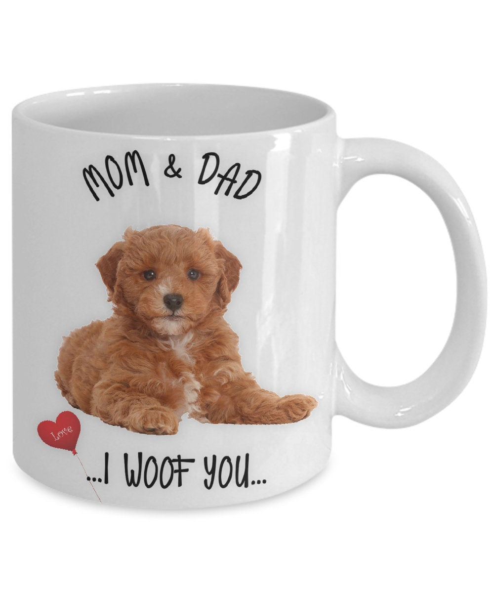 Cavapoo Dog Mug Mom and Dad I Woof You Gift Coffee Cup