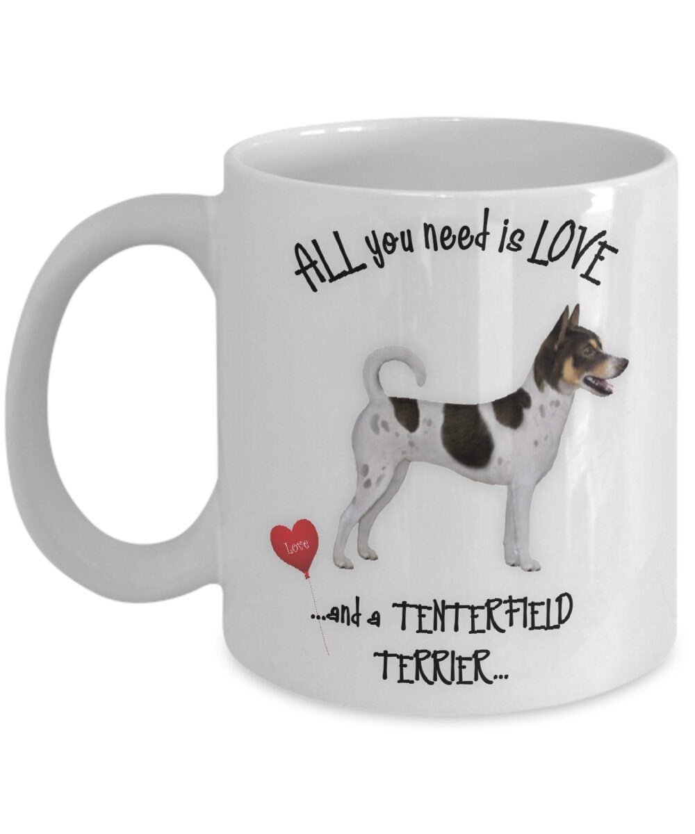 All you need is love with this Tenterfield terrier coffee mug