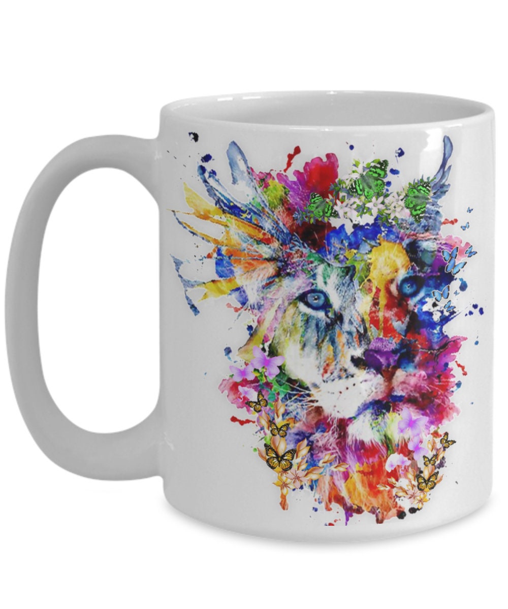 Artsy Lion Coffee Mug Makes a Unique and Colorful Gift Idea