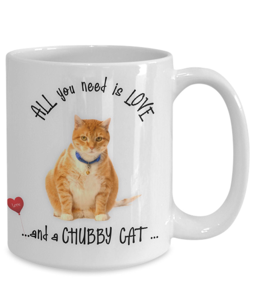 Enjoy your favorite drinks with this Chubby Cat mug and tea cup