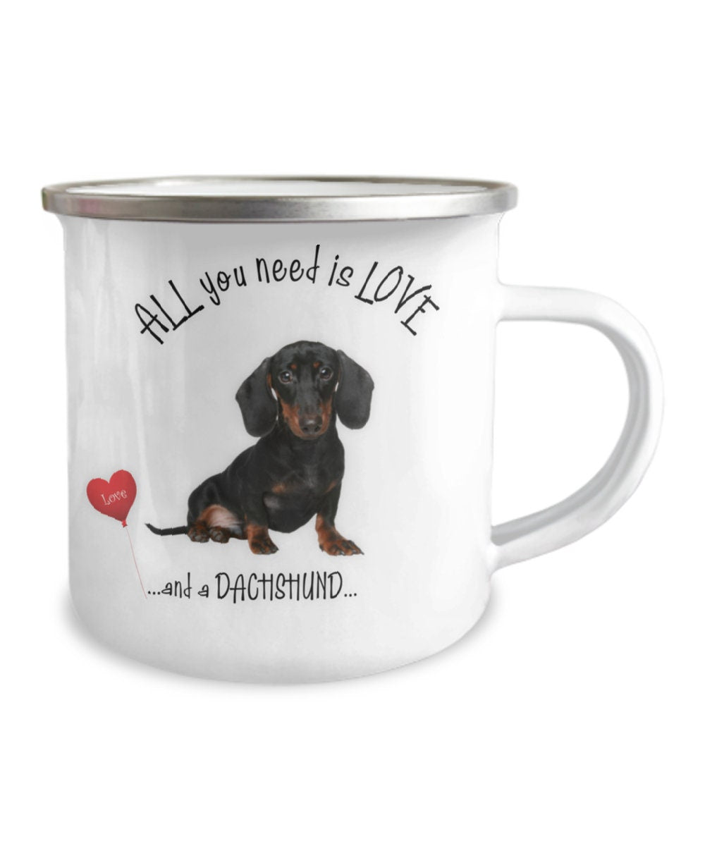 All you need is love and a Dachshund coffee camper mug