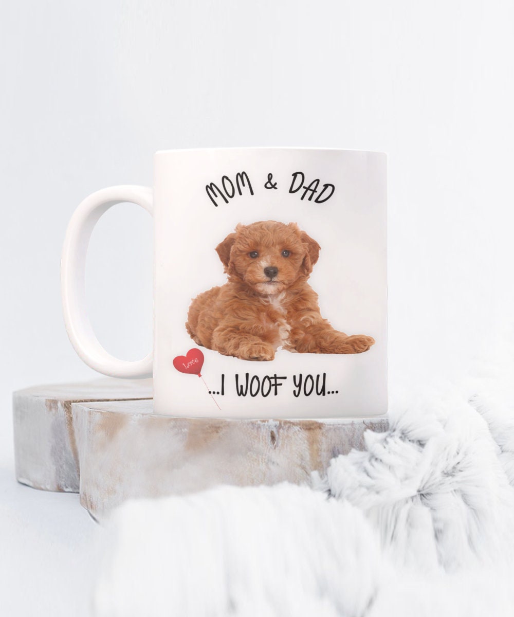 Cavapoo Dog Mug Mom and Dad I Woof You Gift Coffee Cup