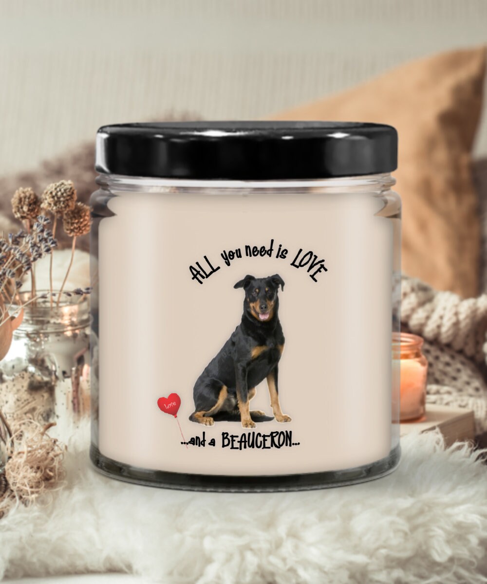 All you need is love and a Beaucerone dog candle gift