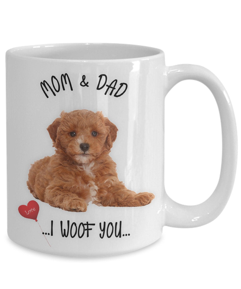 Cavapoo Dog Mug Mom and Dad I Woof You Gift Coffee Cup