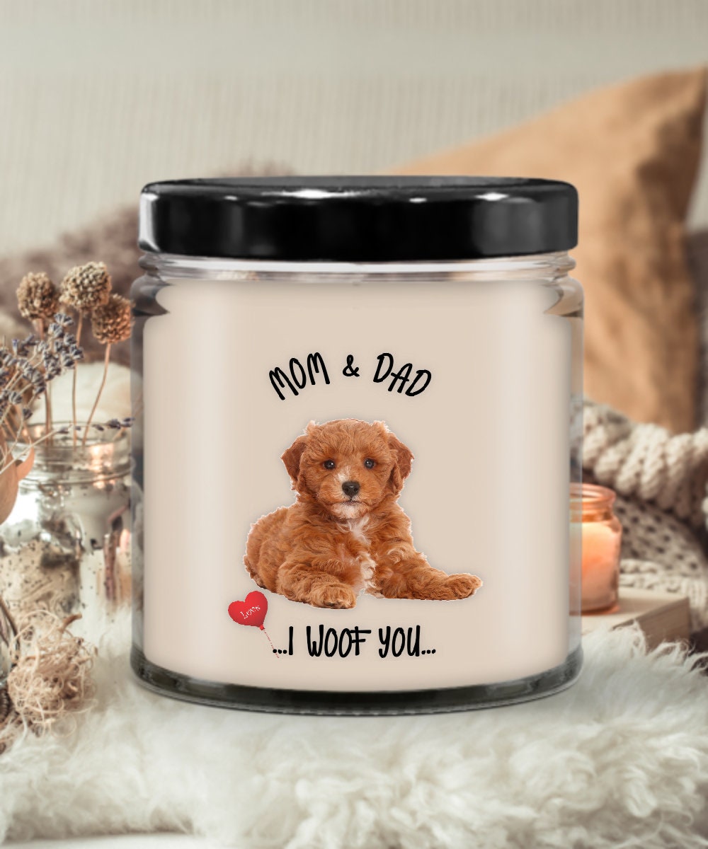 Mom and Dad I Woof You Cavapoo Dog Candle Gift