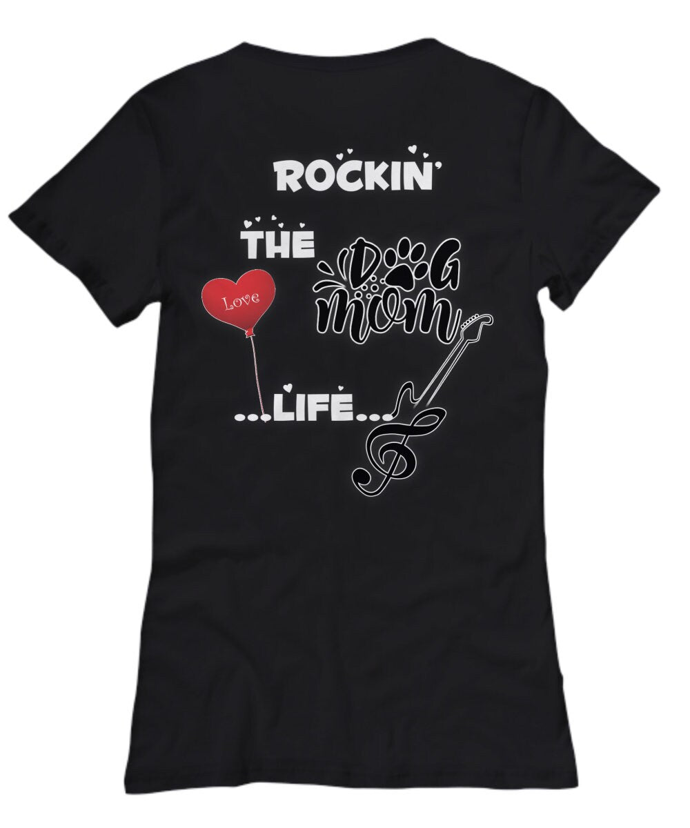 Rocking the Dog Mom Life Womens Tee Shirt Black Casual Top