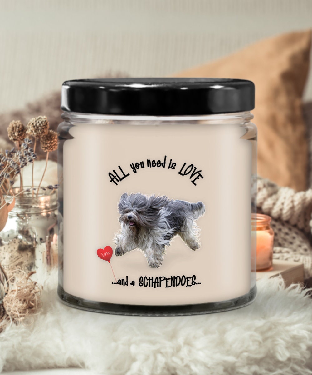 All you need is love and a Schapendoes dog candle gift
