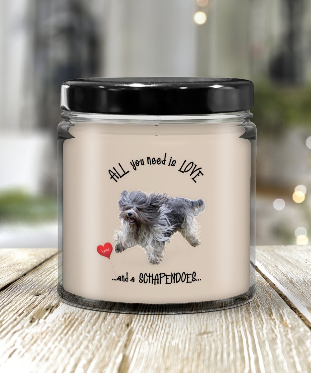 All you need is love and a Schapendoes dog candle gift