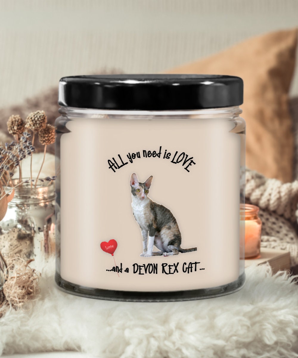 All you need is love and a Devon Rex cat candle gift