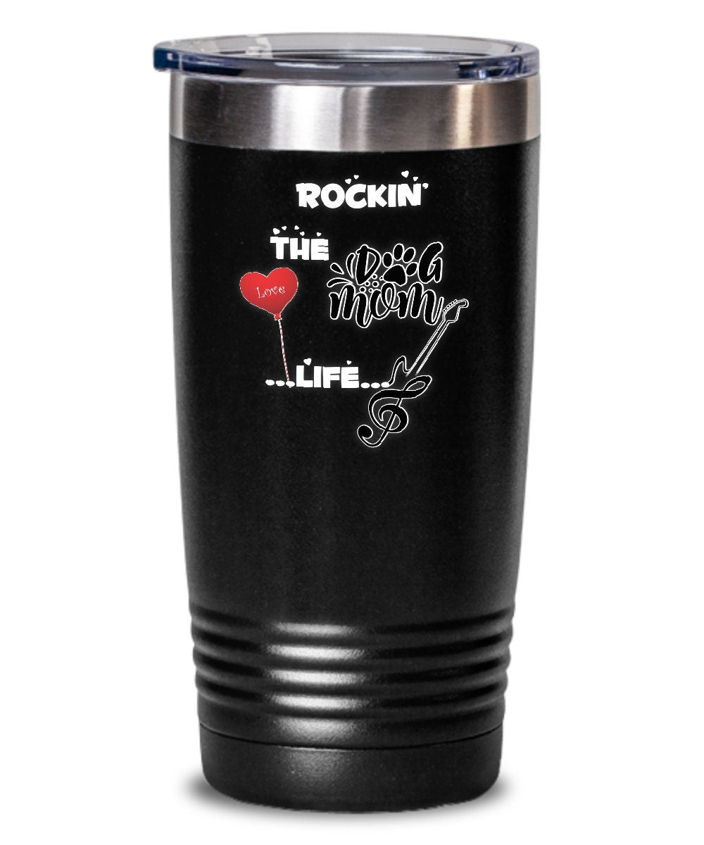 Rocking the Dog Mom Life Black Tumbler Perfect Gift Idea