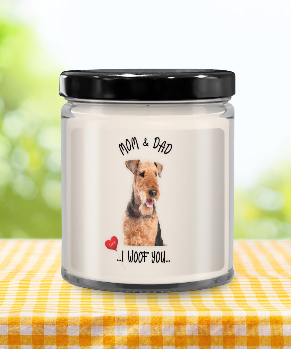 Mom and Dad I Woof You Vanilla Candle Airedale Dog Gift