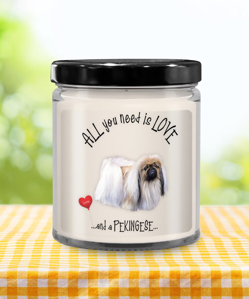 All you need is love and a Pekingese dog candle gift