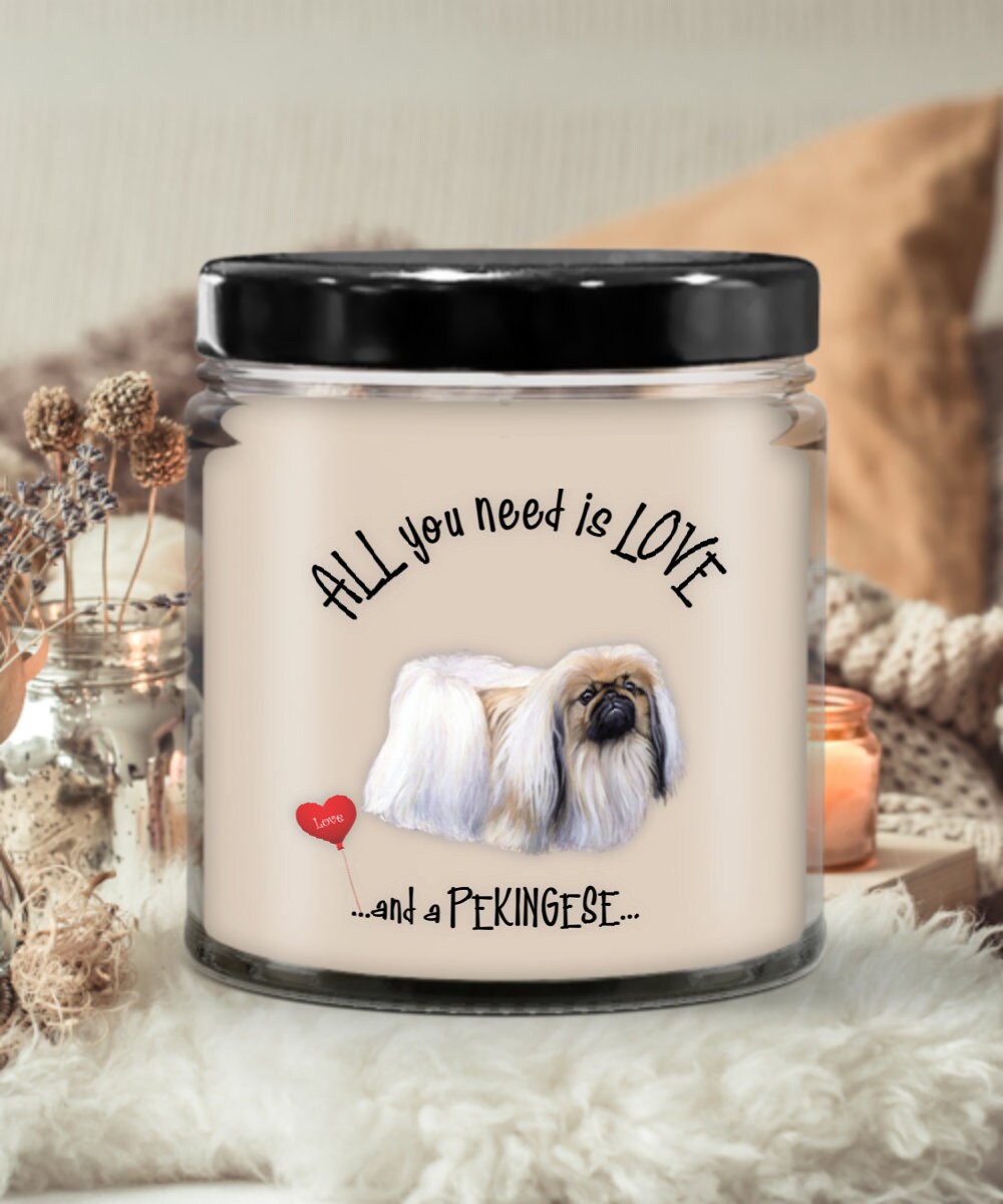 All you need is love and a Pekingese dog candle gift