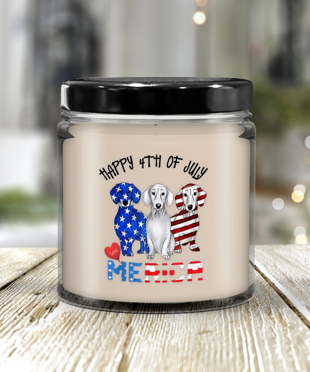 Happy 4th of July America Patriotic Candle with Festive Dogs