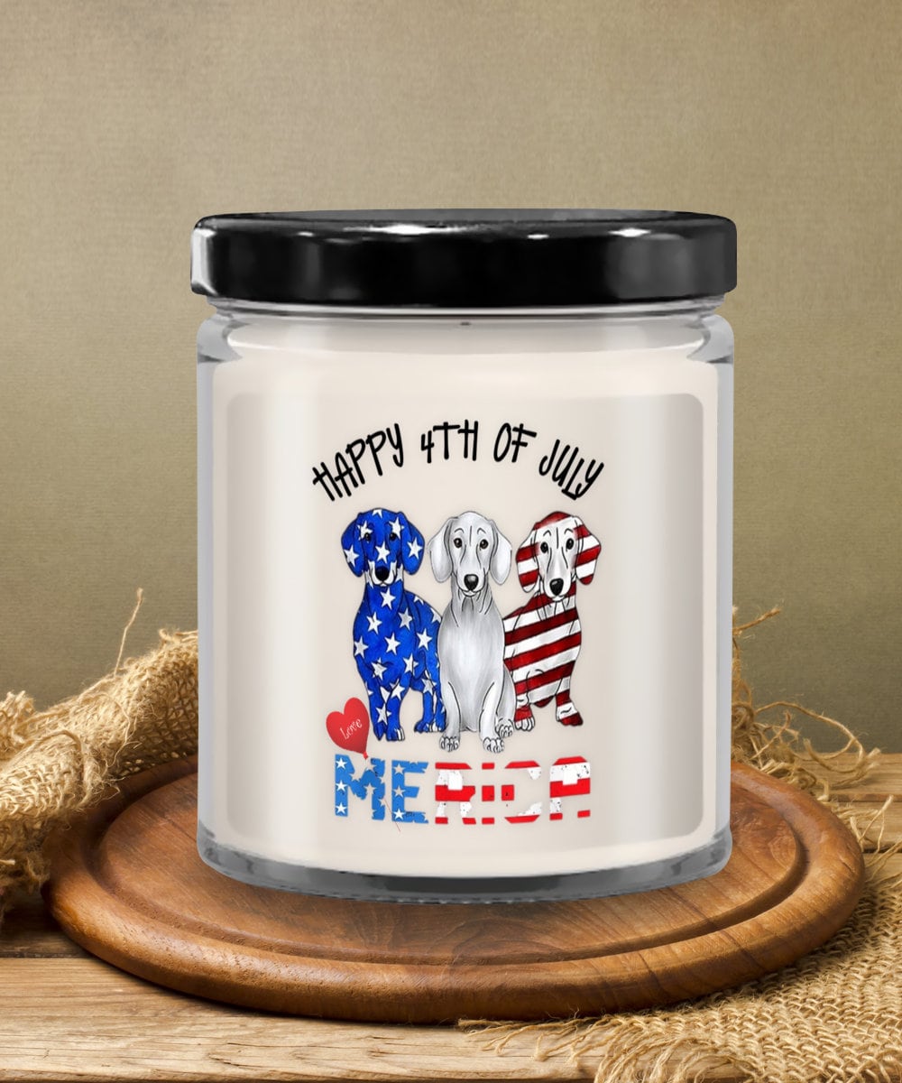 Happy 4th of July America Patriotic Candle with Festive Dogs
