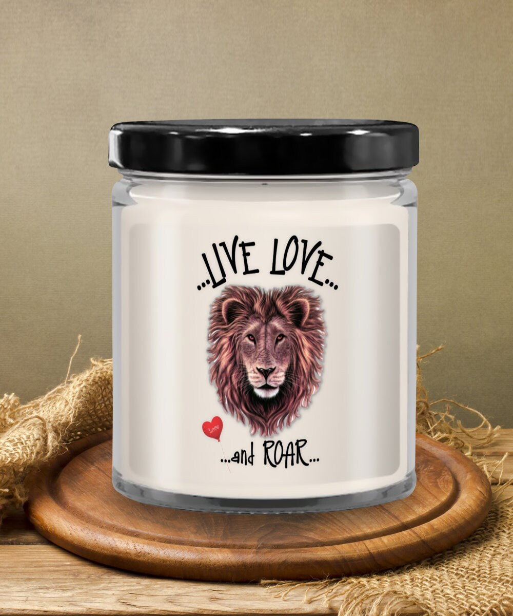 Live Love and Roar Lion Vanilla Candle Gift with Life Quote