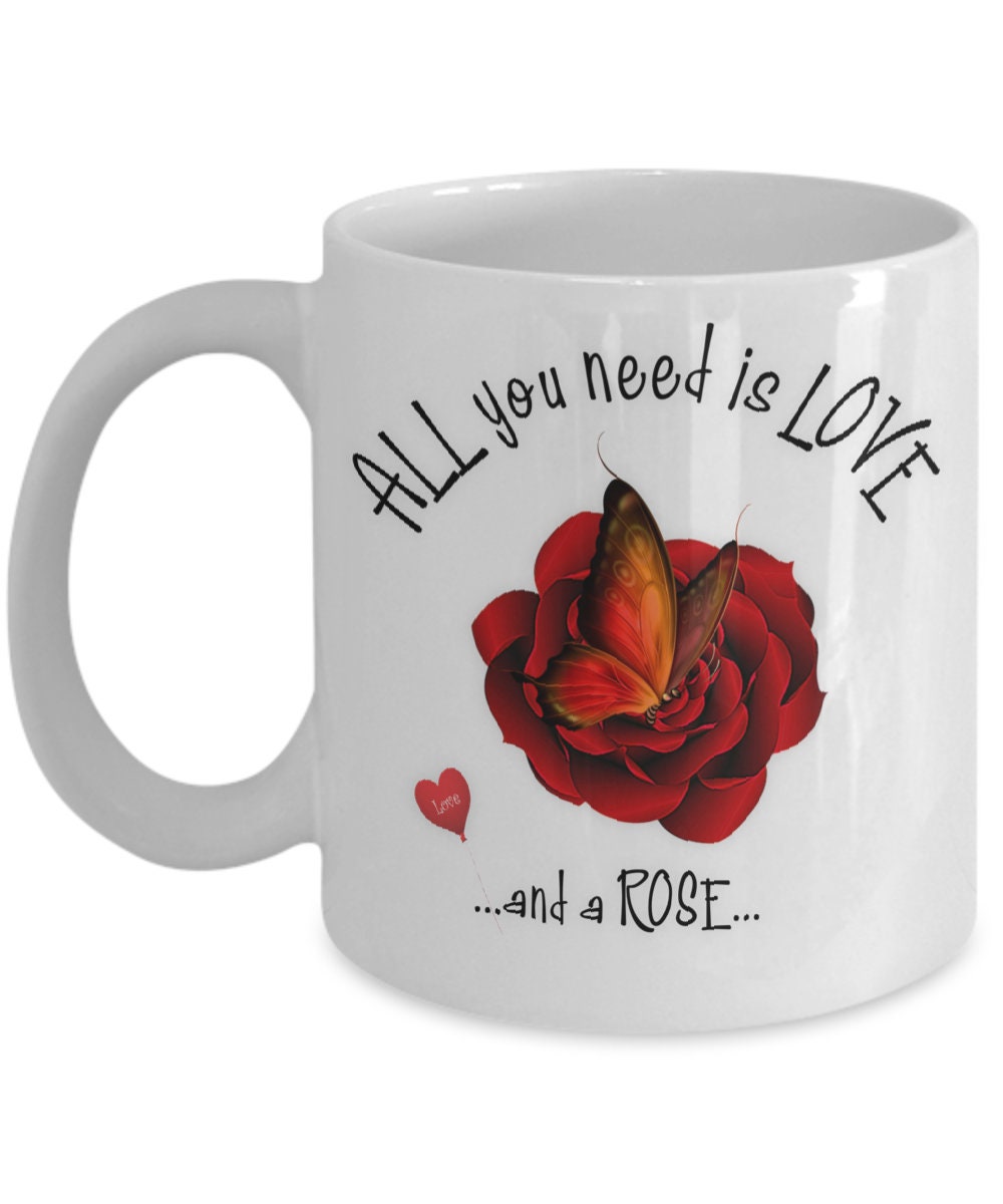 Red Rose Flower Mug with Butterfly and Love Quote Gift for Mom