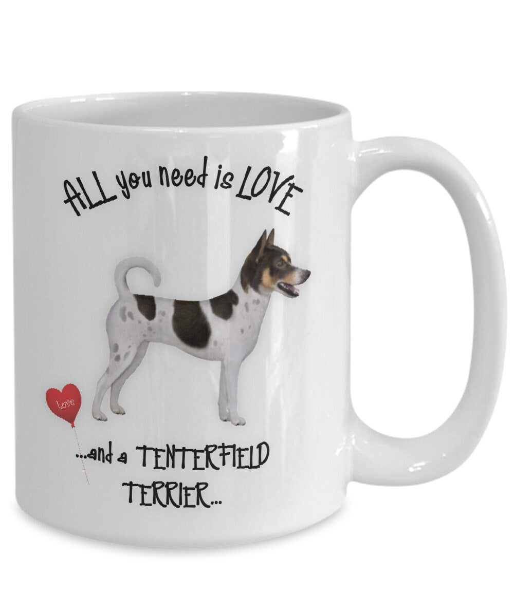 All you need is love with this Tenterfield terrier coffee mug