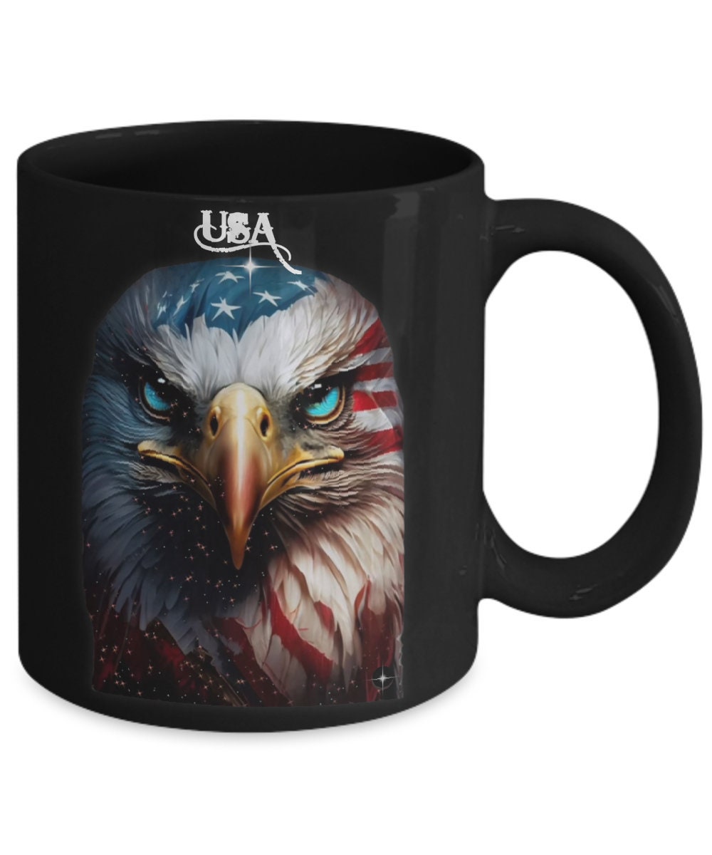 USA Eagle Coffee Mug Featuring Patriotic American Flag Design