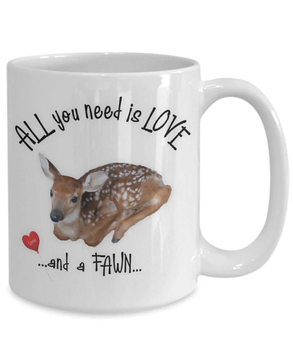 All you need is love with this charming fawn coffee mug