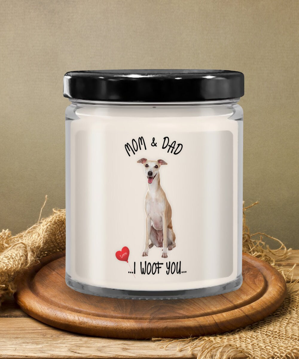 Whippet Candle I Woof You Vanilla Scented Gift for Dog Lovers