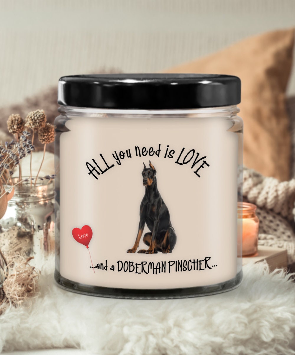 Doberman Scented Candle Gift for Dog Lovers with Vanilla Aroma