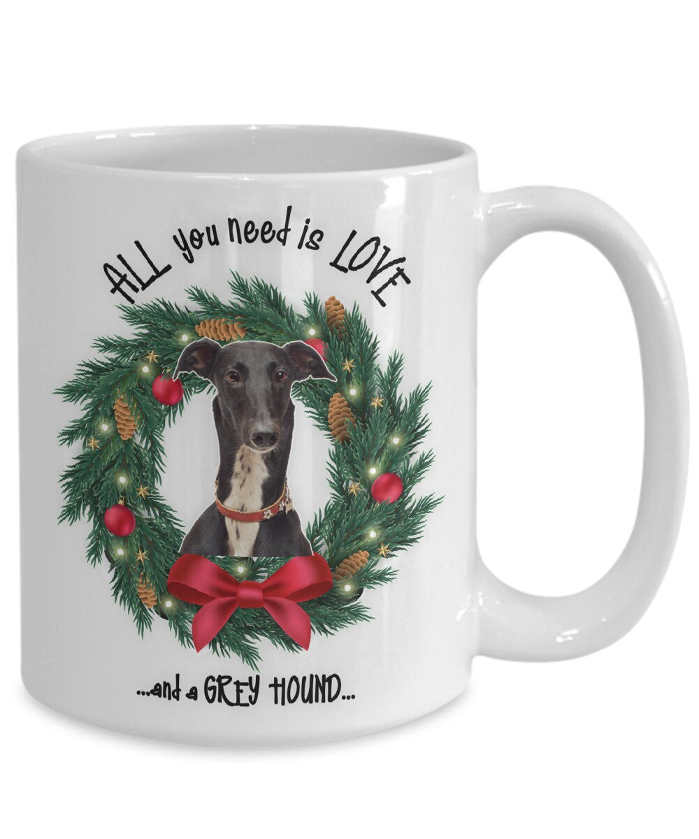 All you need is love and a Greyhound Christmas mug