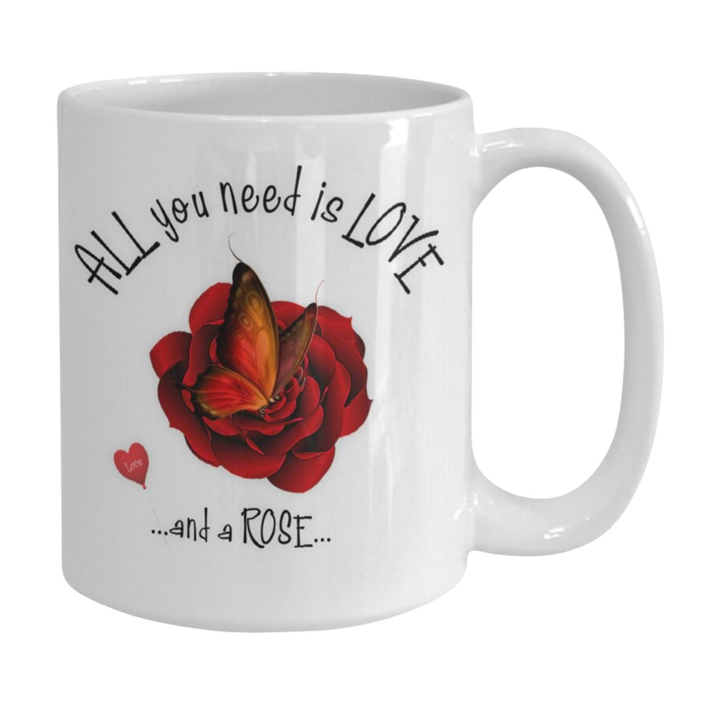 Red Rose Flower Mug with Butterfly and Love Quote Gift for Mom