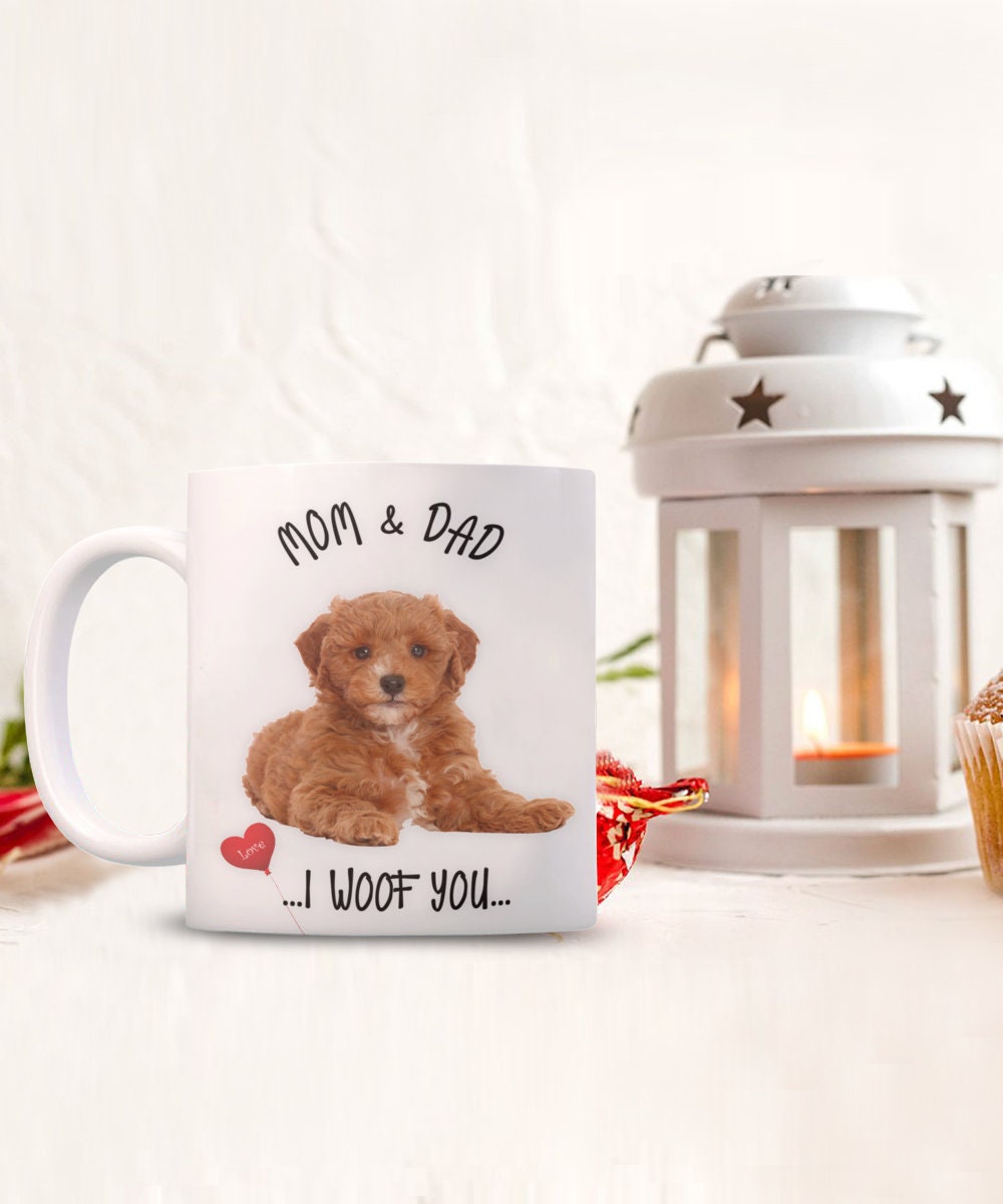 Cavapoo Dog Mug Mom and Dad I Woof You Gift Coffee Cup