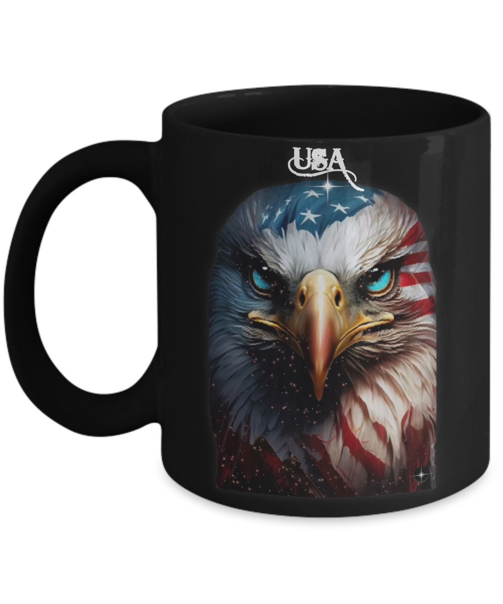 USA Eagle Coffee Mug Featuring Patriotic American Flag Design
