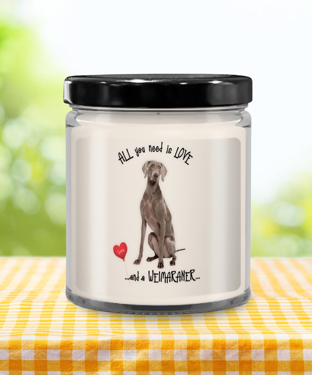 All you need is love with a Weimaraner dog candle