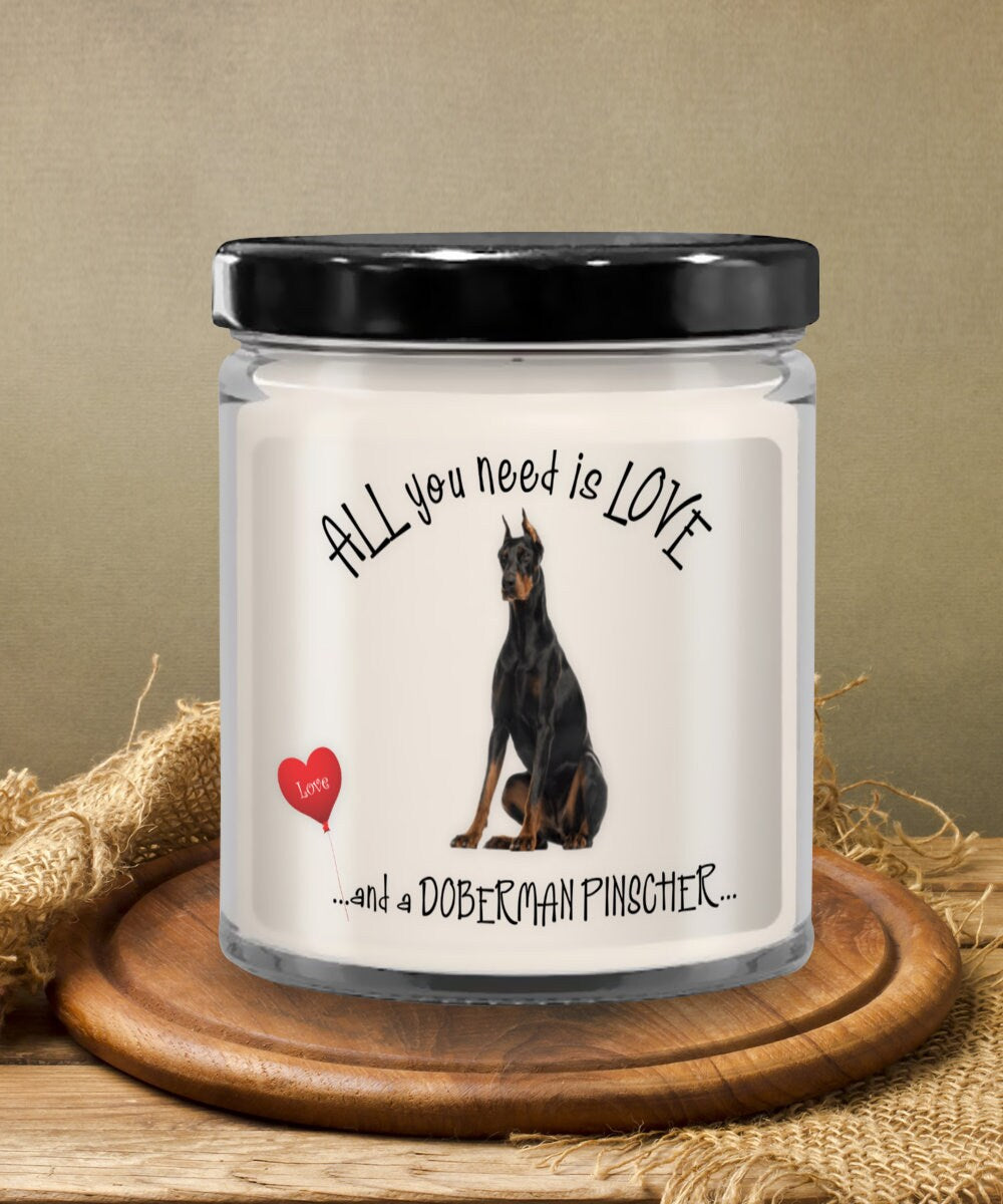 Doberman Scented Candle Gift for Dog Lovers with Vanilla Aroma