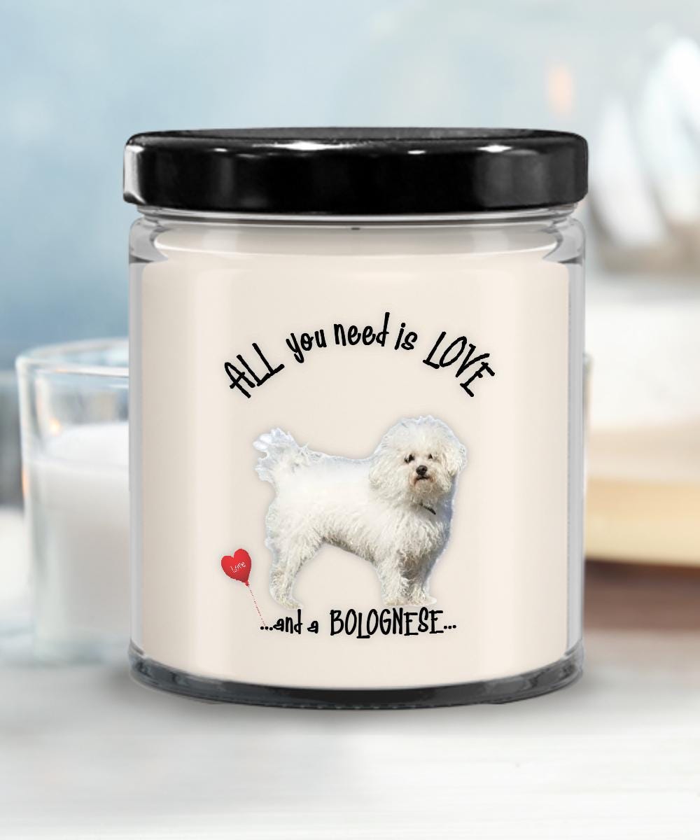 All you need is love and a Bolognese dog candle gift