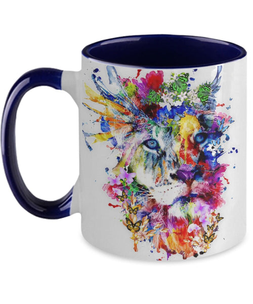 Abstract Lion Gift Mug Designer Coffee Cup with Colorful Art