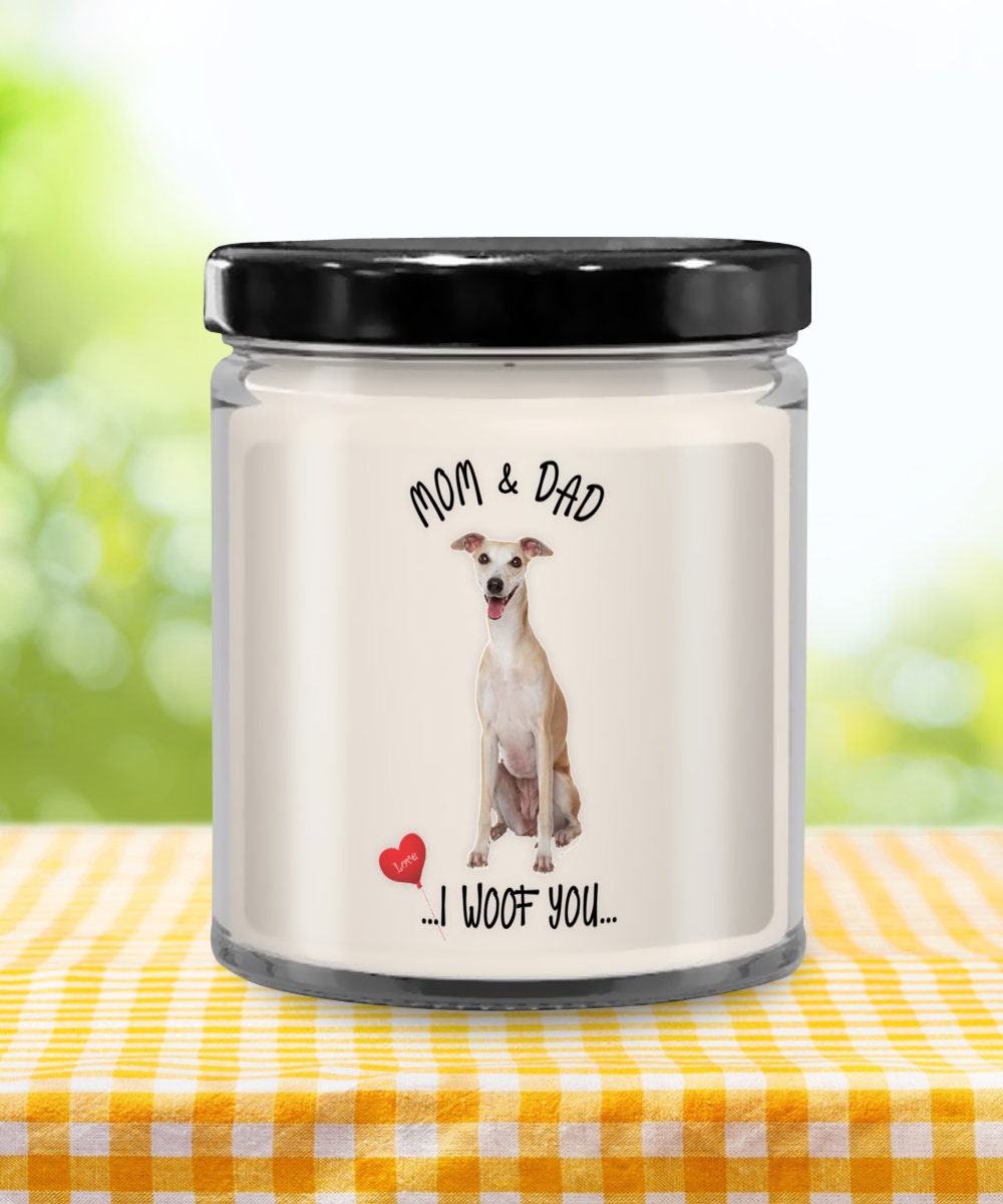 Whippet Candle I Woof You Vanilla Scented Gift for Dog Lovers