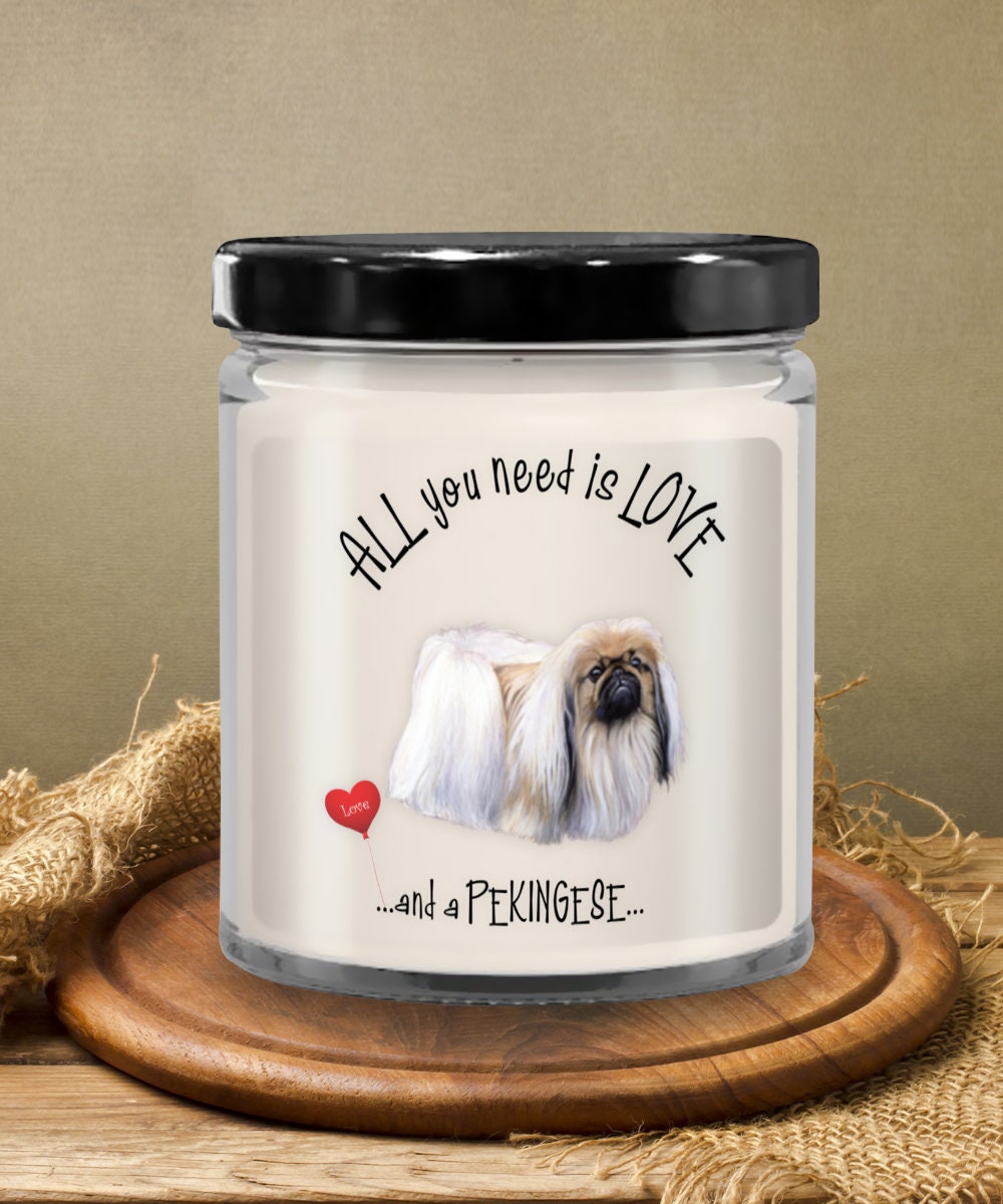 All you need is love and a Pekingese dog candle gift