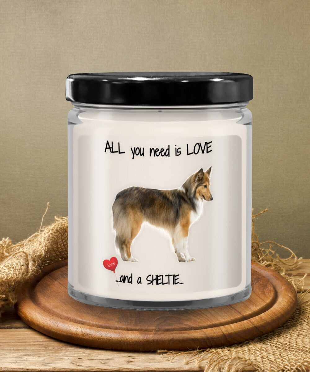 All you need is love and a Sheltie dog candle