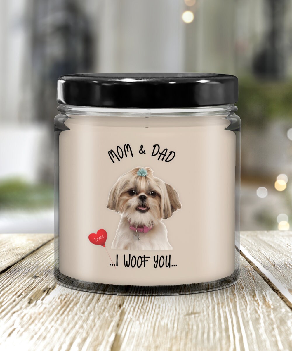Lhasa Apso Dog Gift Vanilla Candle I Woof You Mom and Dad