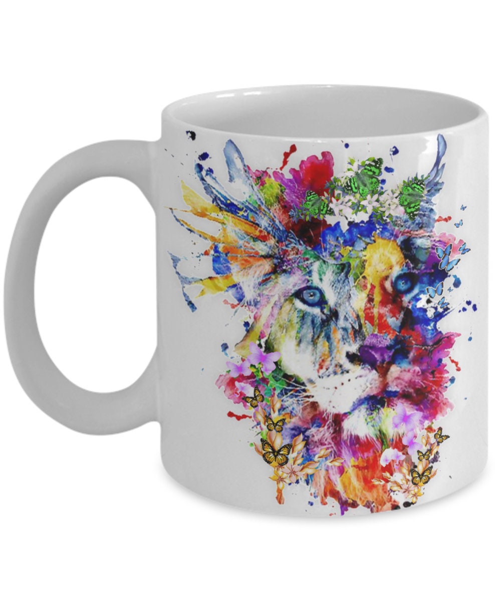 Artsy Lion Coffee Mug Makes a Unique and Colorful Gift Idea