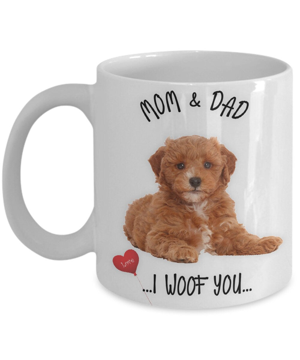 Cavapoo Dog Mug Mom and Dad I Woof You Gift Coffee Cup