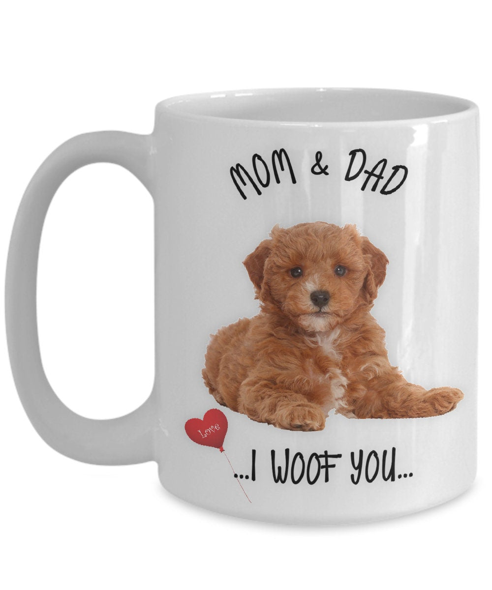 Cavapoo Dog Mug Mom and Dad I Woof You Gift Coffee Cup