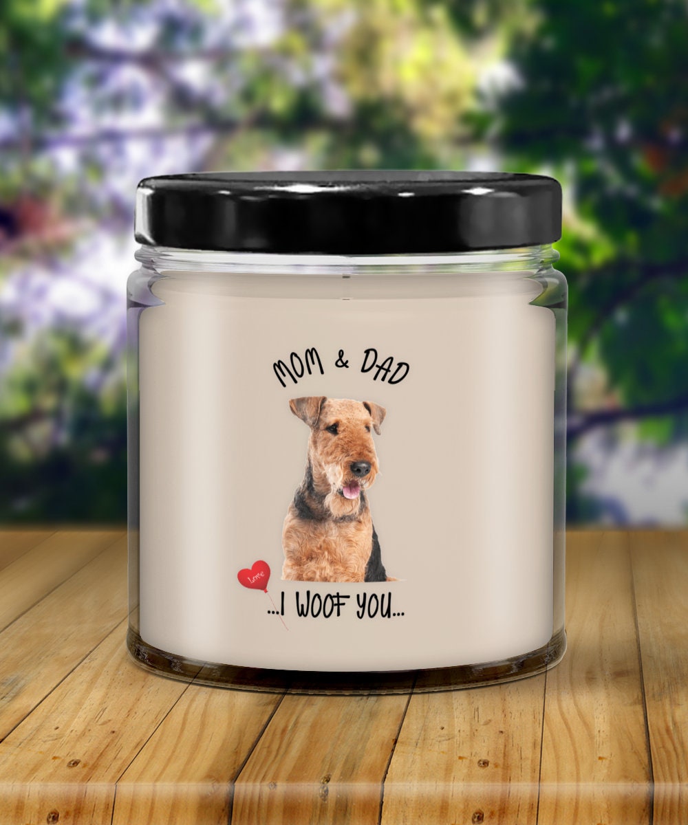 Mom and Dad I Woof You Vanilla Candle Airedale Dog Gift