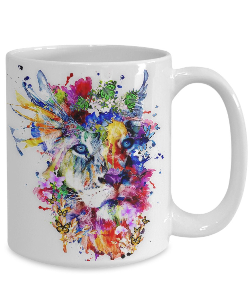 Artsy Lion Coffee Mug Makes a Unique and Colorful Gift Idea