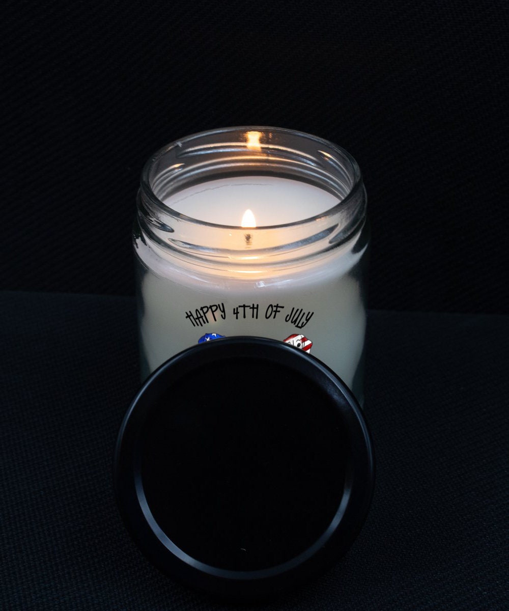Happy 4th of July America Patriotic Candle with Festive Dogs
