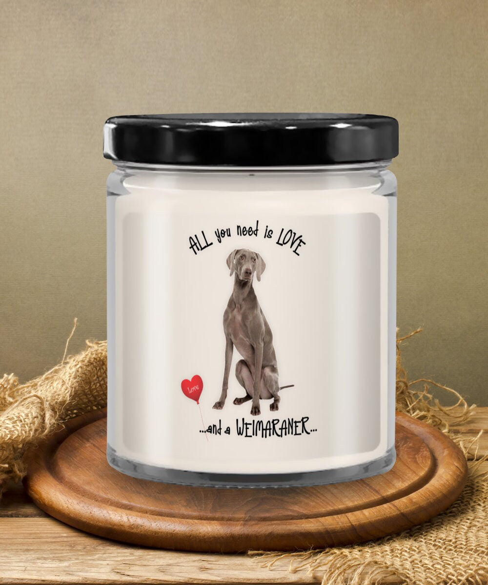 All you need is love with a Weimaraner dog candle