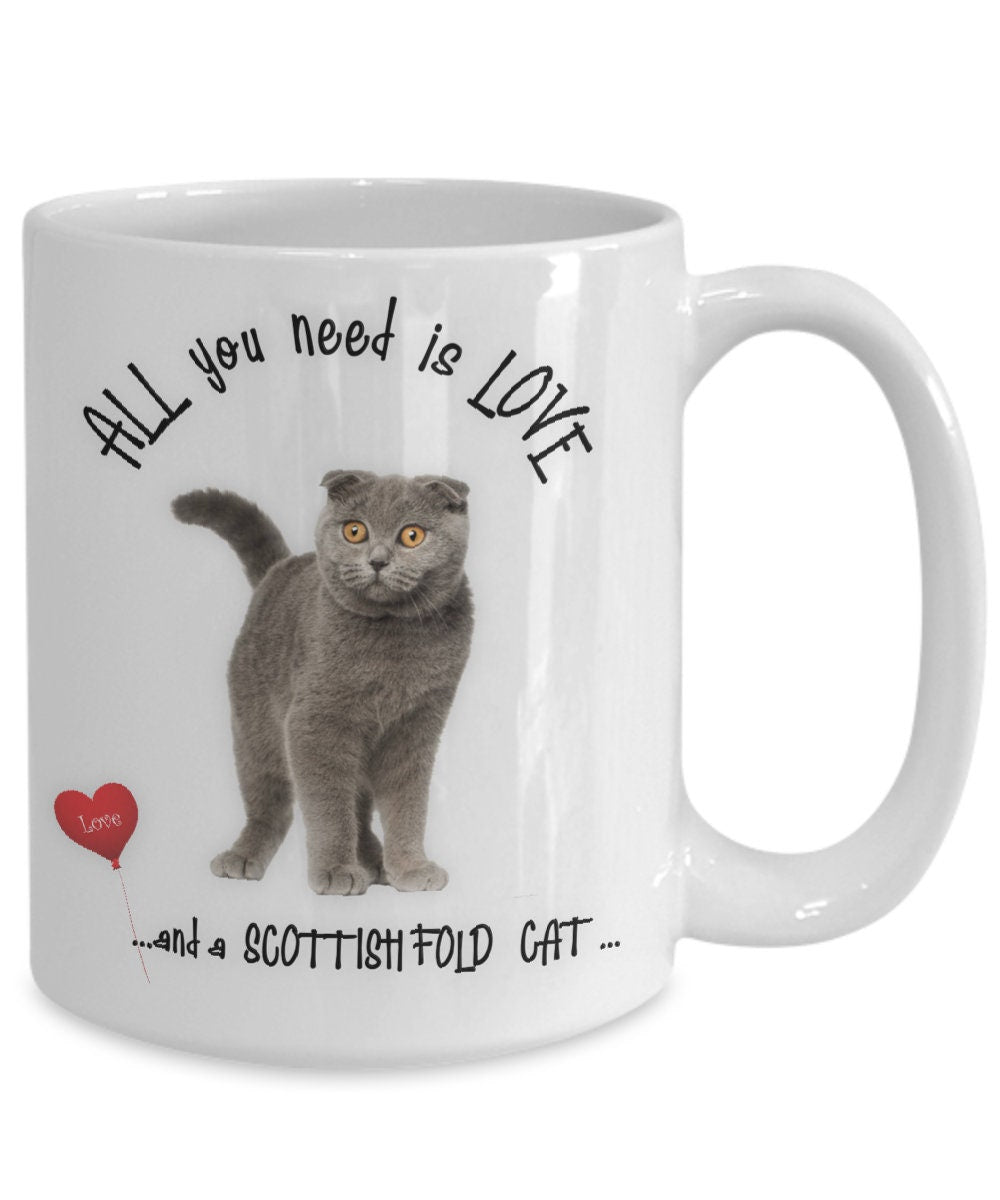 Start your day with this Scottish Fold cat coffee mug gift
