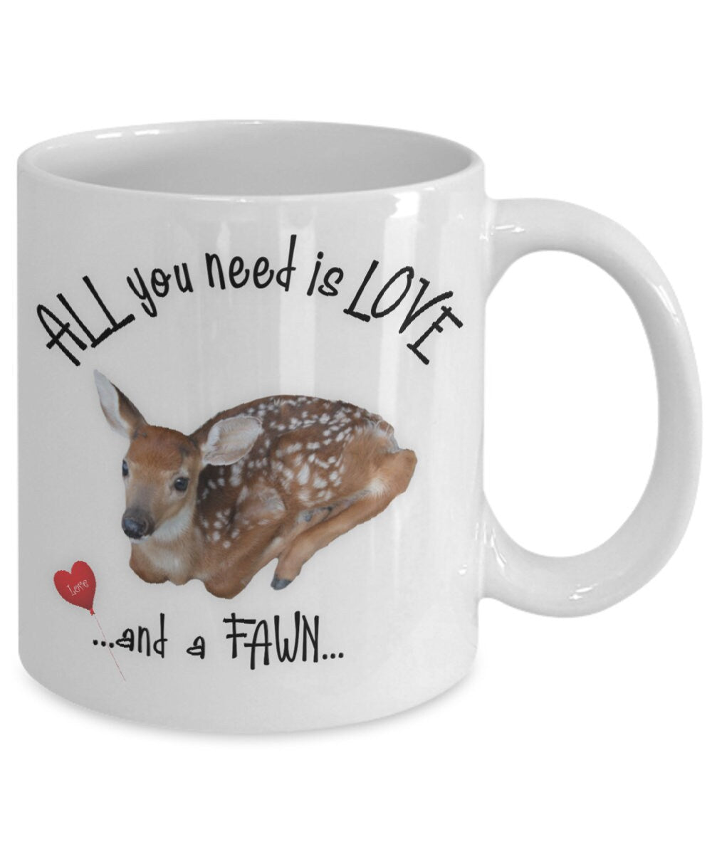 All you need is love with this charming fawn coffee mug